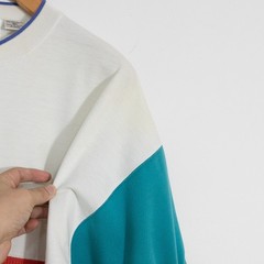 Vintage 80s Henley Short Sleeve Sweatshirt Mens XL Color Block Distressed Retro