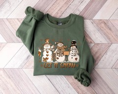 Snowman Christmas Sweatshirt Let It Snow Holiday Winter Apparel Gift