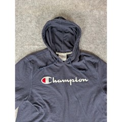 Champion Mens Navy Blue Script Logo Long Sleeve Hooded T-Shirt Jersey Hoodie