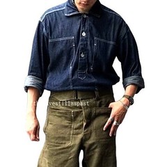 Mens Denim Pullover Smock Work Shirt – American Retro Cargo Military Style