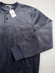 Marine Layer Velour Corduroy Henley India Ink Sweater Blue Stretch Men M $98 NWT