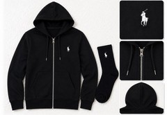 Polo Ralph Lauren Full Zip Hoodie & Socks Set Black Size L