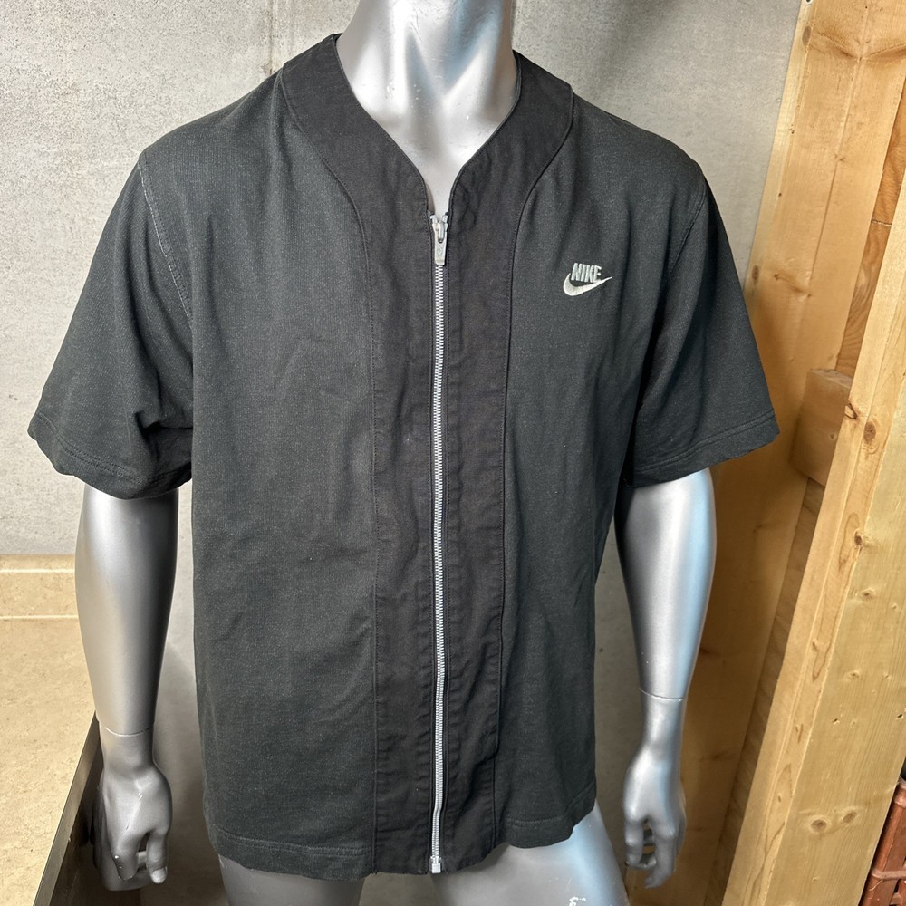 Vtg Nike Full Zip Short Sleeve Sweatshirt Men’s L Large Charcoal Baseball Gym