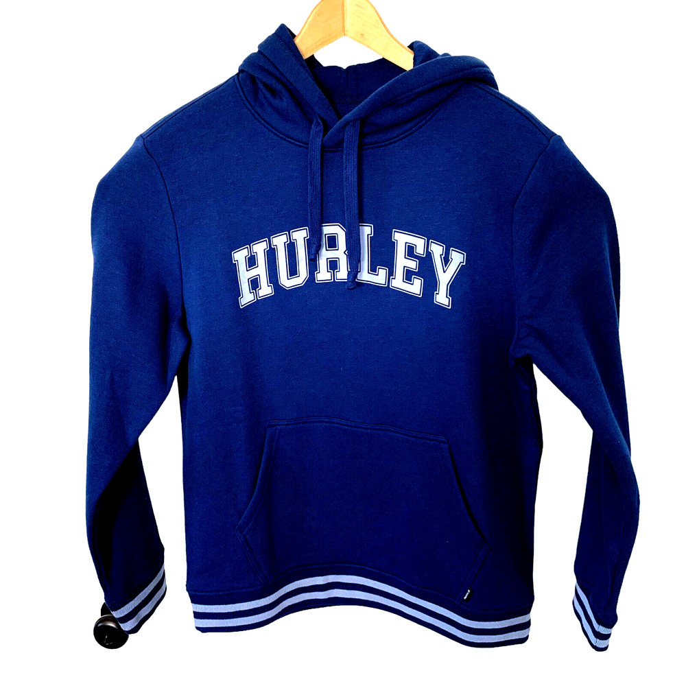 Hurley Hoodie Mens Sz Medium Blue Fleece Hooded Sweatshirt Logo Pullover NEW
