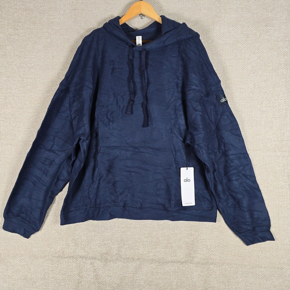 Alo Yoga Mens Triumph Restore Hoodie Navy Blue Large M3243R Oversized Pullover