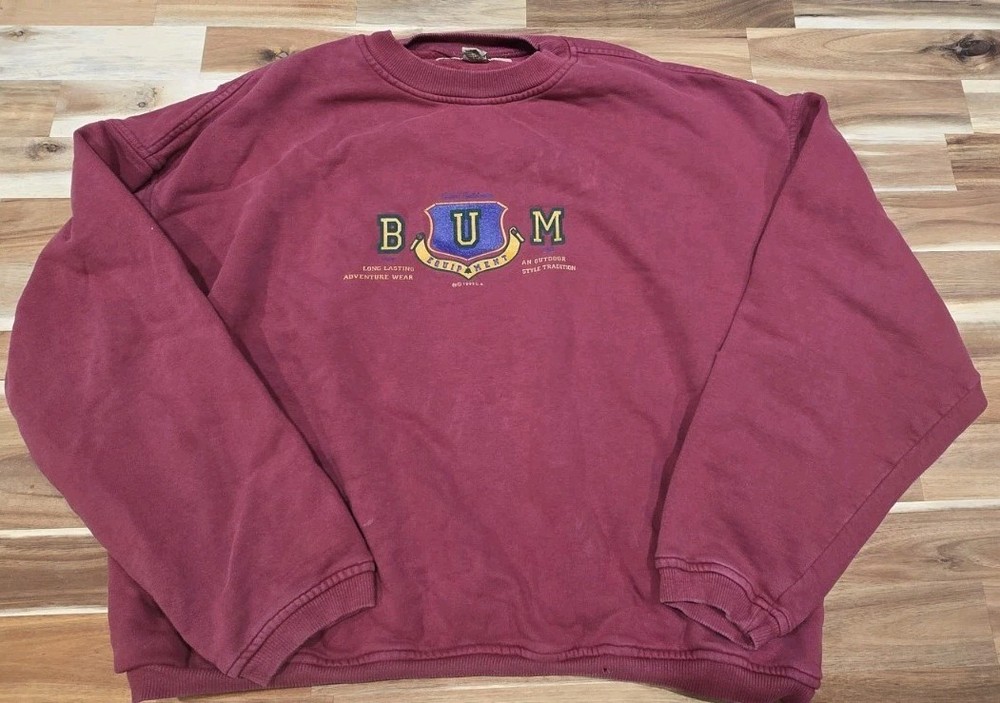 BUM Equipment Vintage 1990’s Deep Red Logo Sweatshirt Unisex Size L