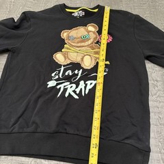 BKYS Mens Stay Trapt Teddy Bear Graphic Sweatshirt Black Large Cotton Crew Neck
