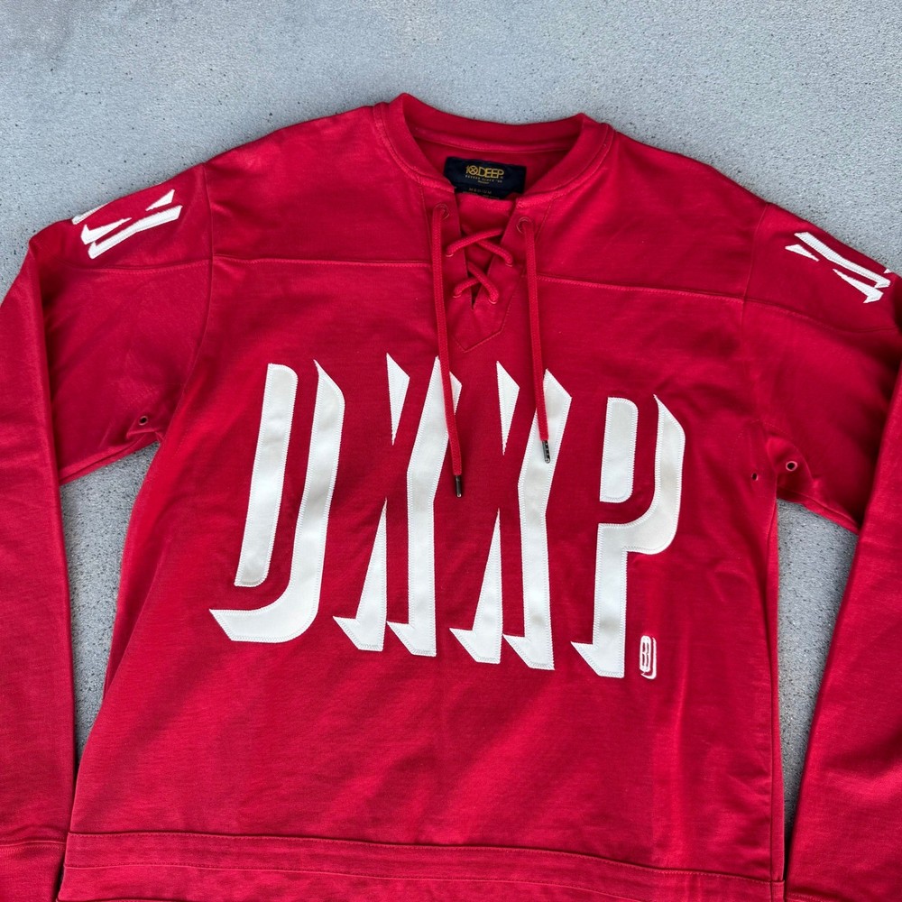 10 Deep Red Lace Up Long Sleeve Hockey Jersey Men Medium