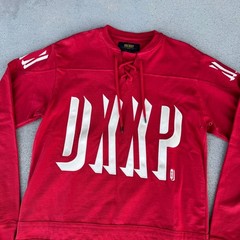 10 Deep Red Lace Up Long Sleeve Hockey Jersey Men Medium