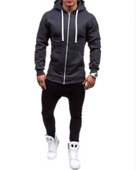 Spring and Autumn Men’s Solid Color Casual Zip Hooded Sweater Jacket Cardigan
