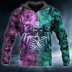 Purple Green Ombre See Speak Hear No Evil Skull Graphic Pullover 3D Hoodie