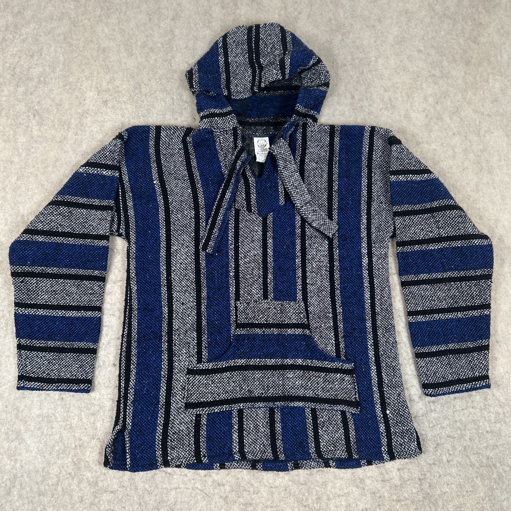 Artesanias Mexican Blue And Black Baja Hoodie Pullover Size Medium