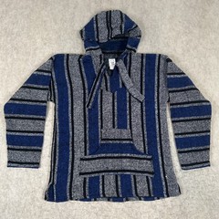 Artesanias Mexican Blue And Black Baja Hoodie Pullover Size Medium