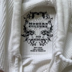 Modern Culture White Waffle Knit Henley Thermal Hoodie 100% Cotton Med