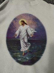 Vintage Made In USA Y2K Jesus T Crewneck Sweatshirt Size Large Walking On Water