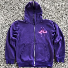 No Owners Full Hood Zip Up Hoodie Adult Size S Spider Cross Print Purple Cotton