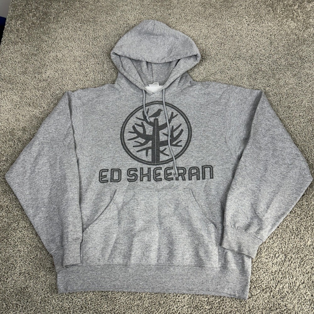 Ed Hoodie Mens Medium Gray Tree Logo Graphic Fleece Pullover Sweatshirt