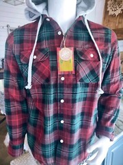 Free Planet NWT Deep Red Plaid Mens Flannel Shirt Gray Hood Medium Men’s Hoodie