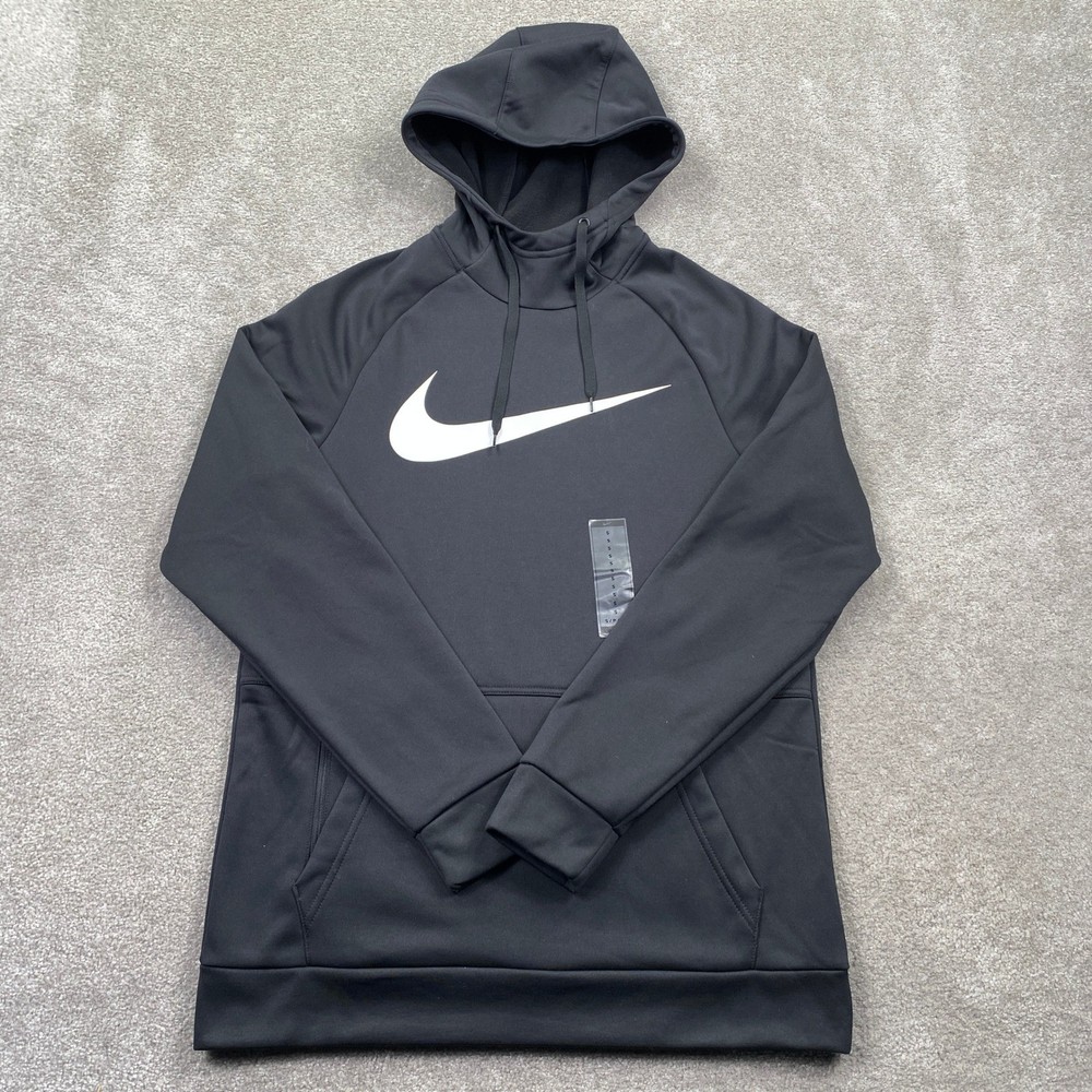 Nike Mens Therma-FIT Pullover Swoosh Hoodie Black White CU6238-010 Small