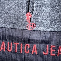 Nautica Jeans Company Sweatshirt Mens 2XL Gray 1/4 Zip Mock Neck Fleece Pullover