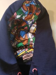 Voodoo Doughnut Men’s L Blue Graphic Logo Pullover Hoodie Pockets Drawstring