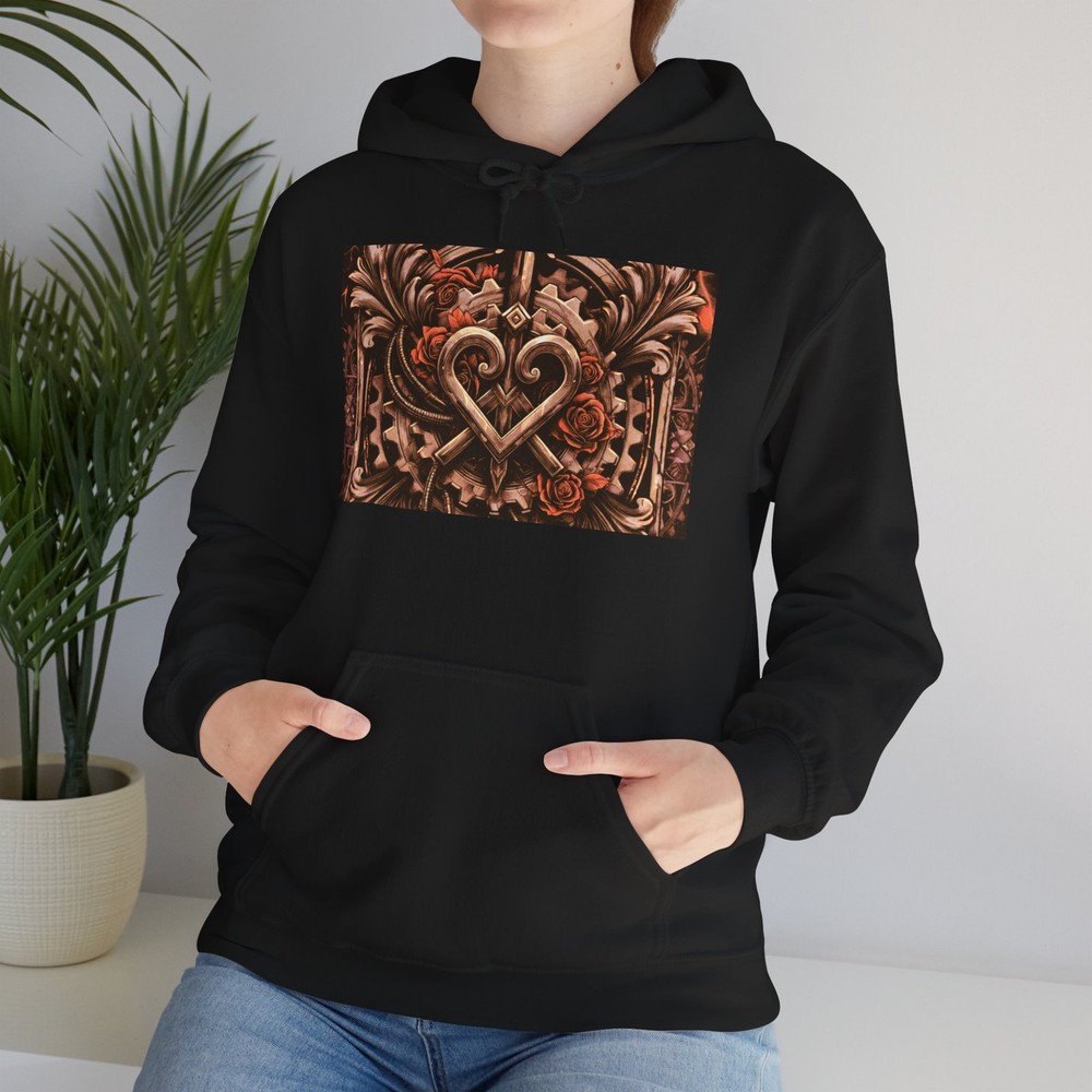 Ornate Heart Carving Hoodie Floral Baroque Design Steampunk Gothic