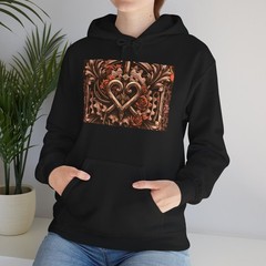 Ornate Heart Carving Hoodie Floral Baroque Design Steampunk Gothic