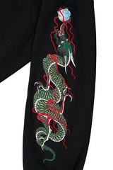 Niepce Streetwear Japanese Embroidered Hoodie Green Dragon Pullover Sweatshirt
