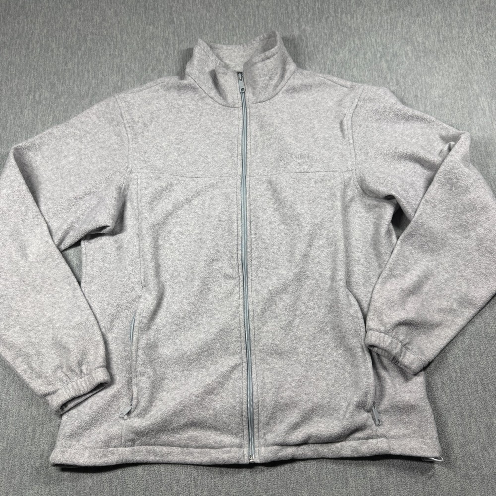 Columbia Jacket Adult L Gray Fleece Full Zip Mock Neck Steens Mountain Outdoor