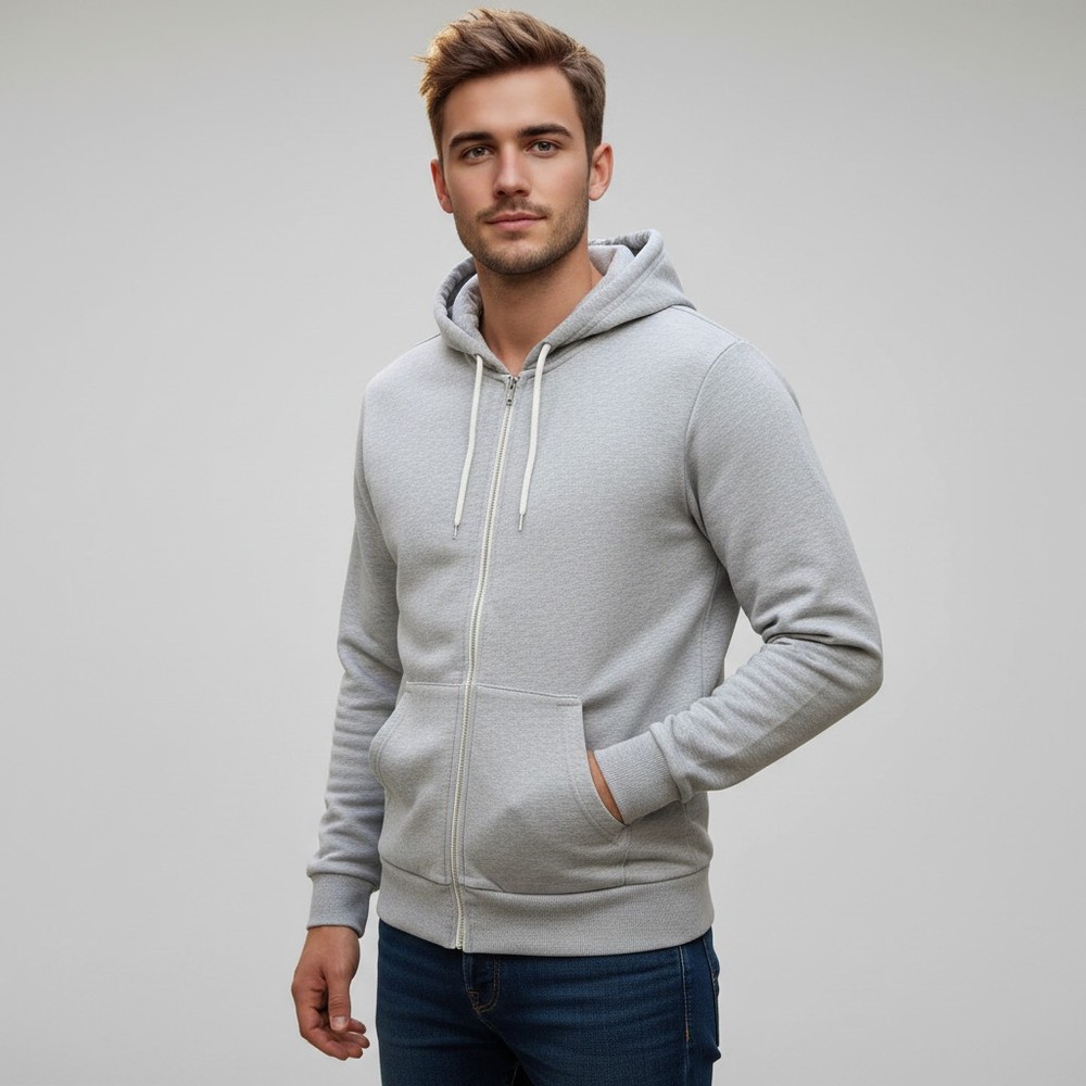 H+M DIVIDED Drawstring Hooded Sweatshirt Medium/Full Zip/Gray/Front Pockets