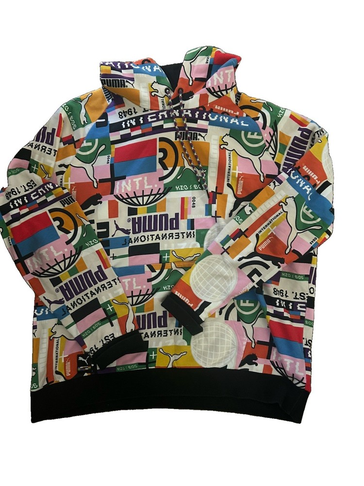PUMA Forever Better Graphic Hoodie Mens XXL Colorblock All Over Print Streetwear