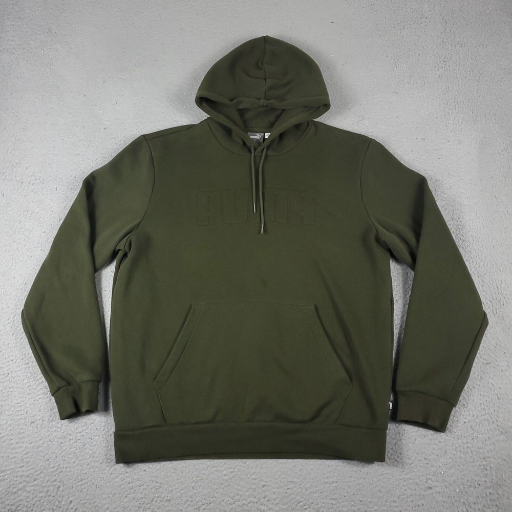 Puma Sweater Mens Large Green Casual Pullover Hoodie Sweatshirt *