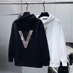 New Men Luxury Diamond V Letter 2 Sides Rhinestones Fashion Hoodie High Quality