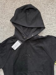 ASRV Mens Hoodie Jet Black Sz M Reversed Fleece Snap Collar Embroidered Cotton