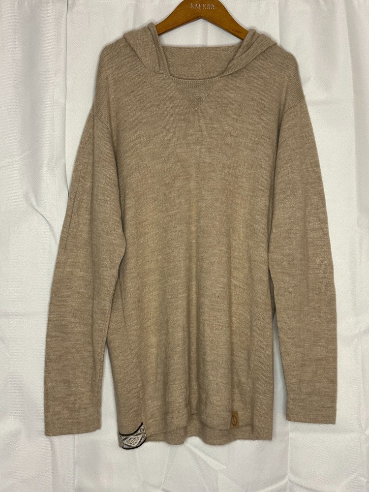 PAKA Royal Alpaca Hooded Sweater XL Sustainable Minimalist Pullover Beige
