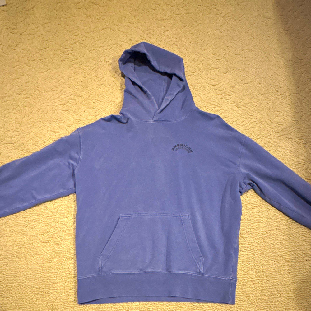 American Eagle Men’s Blue Solid Pullover Hoodie Relaxed Fit Logo Kangaroo XS