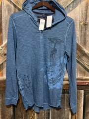 Men’s BUFFALO David Button Very light Hoodie Sweater Sz M 100% Cotton Blue NWT