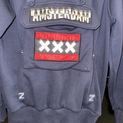 Amsterdam Designs Large Hoodie Navy Red White Half Zip Graphic Pockets