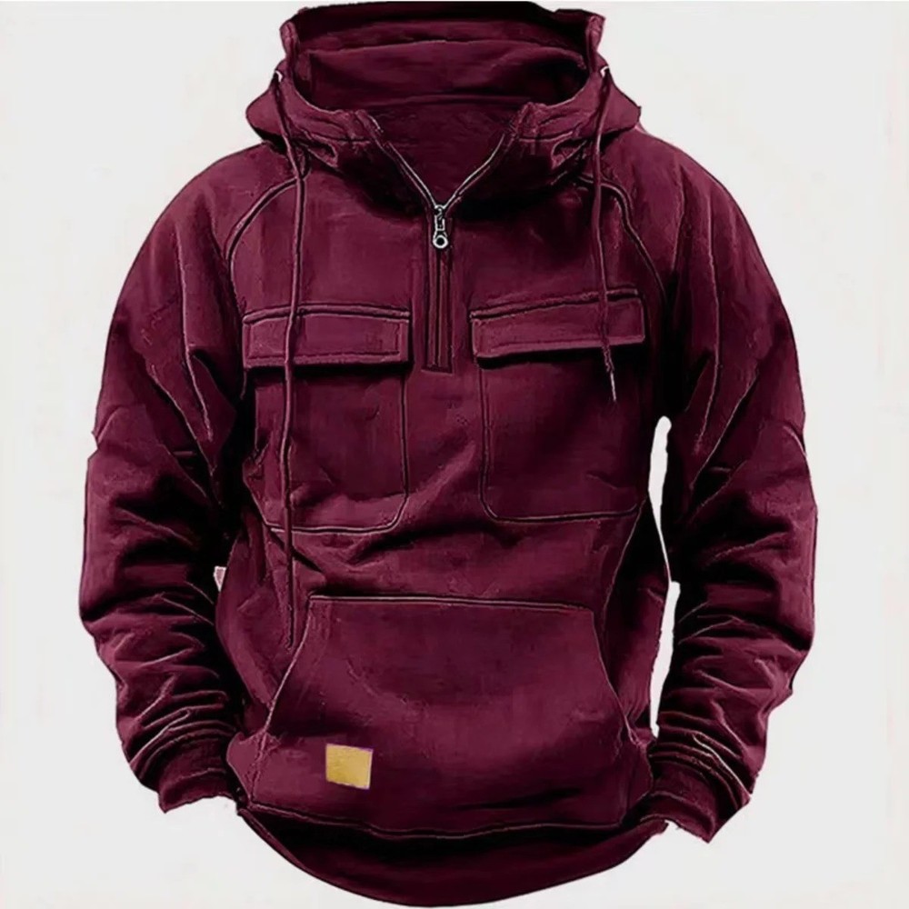 Mens Retro Tactical Sweatshirt Quarter Zip Cargo Pullover Hoodies Pocket Jackets