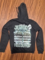Men’s Black “Who Is Jeffrey?” Graphic Print Pullover Hoodie Pockets XS