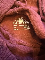 Faherty Hoodie Mens Medium Burgundy Sunwashed Organic Cotton Slub Pullover Knit