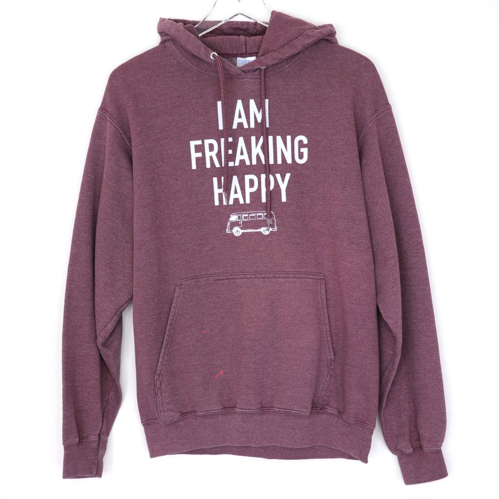 I Am Freaking Happy Fleece Hoodie Sweatshirt Size M No Dinx Bus Distressed