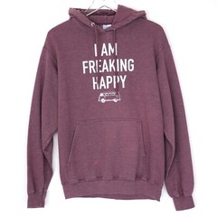 I Am Freaking Happy Fleece Hoodie Sweatshirt Size M No Dinx Bus Distressed