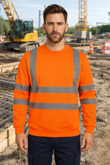 Hi Vis Viz Sweatshirt Workwear Safety Long Sleeves Pullover Crew Neck Jumper
