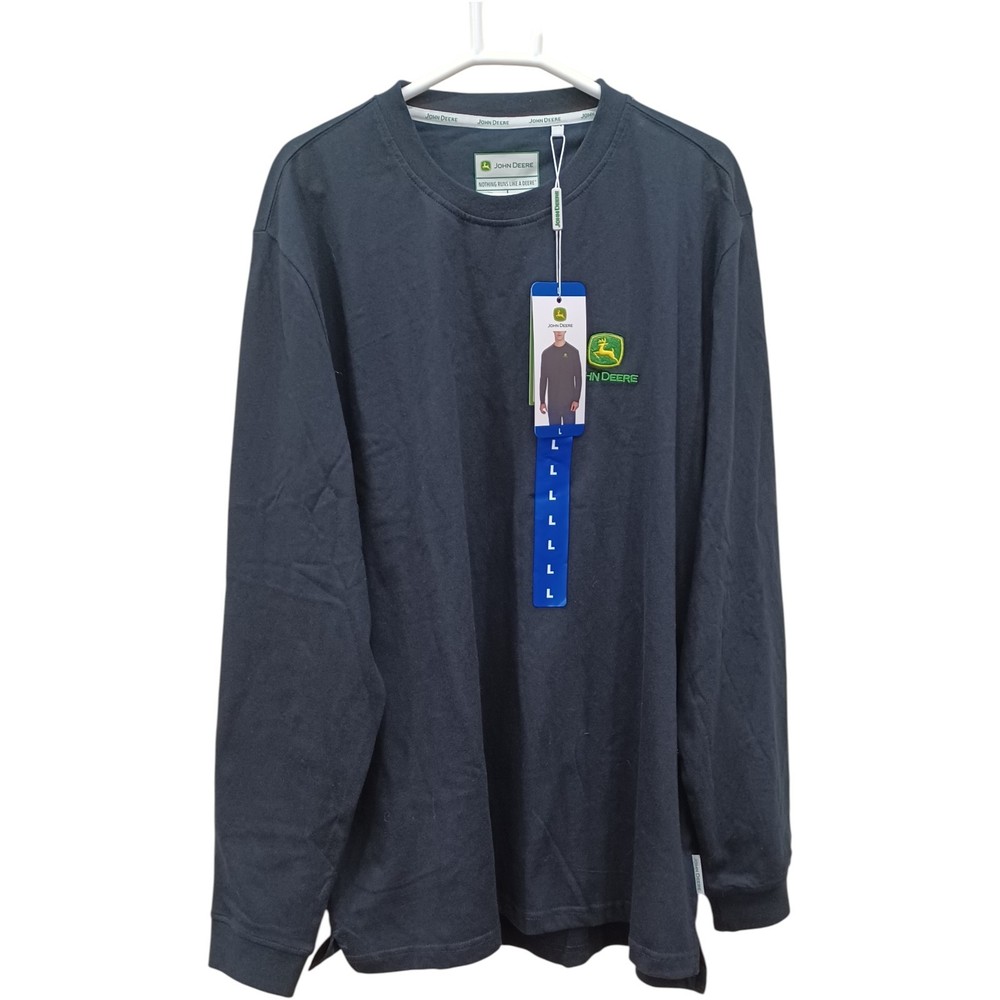 John Deere Men’s Long Sleeve L T-Shirt Embroidered Logo Crew Neck Black NWT