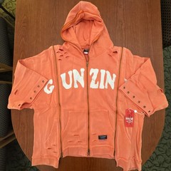 Gunzinii Denim Men Distressed Full Zip Hoodie Keep It Sturdy Orange XL Brand New