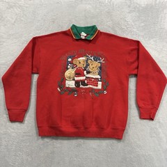 Vtg India Ink Pullover Sweatshirt Unisex OS Red USA Made Bear XMas Handpaint 90
