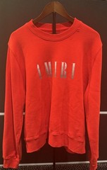 Amiri Men’s Red Sweatshirt With Distressed Detailing And Chest Logo Size Medium