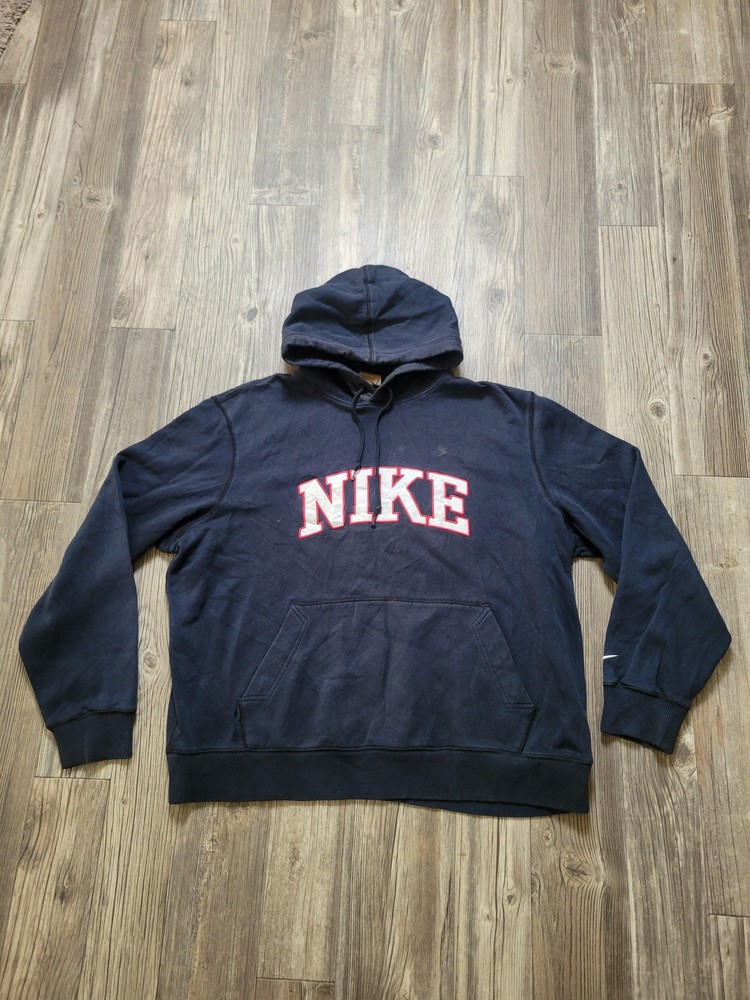 Nike Hoodie Mens XL Navy Blue Athletic Dept Pullover Sweatshirt Spell Out Logo