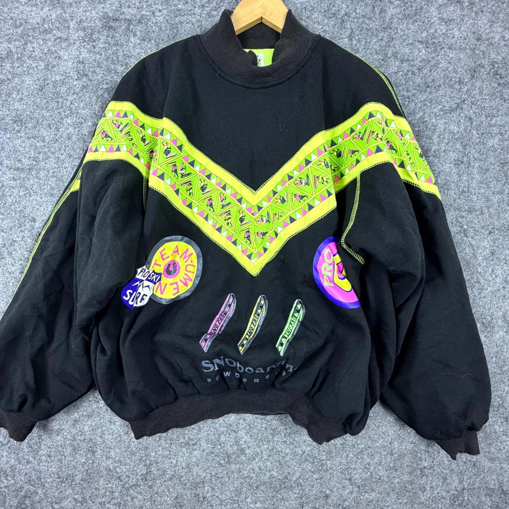 Vintage 90s Umen Cycle & Surf Snowboard Sweatshirt Mens Black Green Reversible
